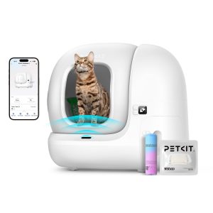 PETKIT PuraMax 2 Automatic Self-Cleaning Cat Litter Box, App Control Scoop-Free Litter Box with Safety Sensors, Odor Free & Anti-Leakage Basic Bundle Includes Trash Bags,2.4G WiFi & Low Entrance