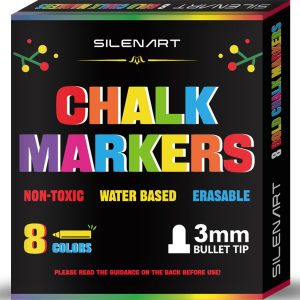 SILENART Liquid Chalk Markers - 8 Vibrant Colors - Chalkboard Markers for Blackboard Glass Window Car Paint Dry Erase Board Acrylic Calendar Board Whiteboard- Wet Erase Marker