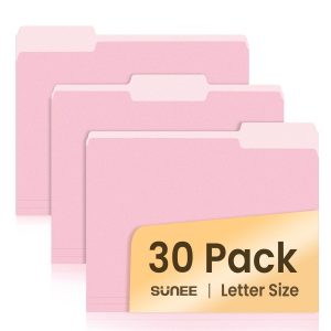 SUNEE File Folders, 30 Pack Manilla Folders 8.5 x 11, Colored File Folders Home Office School Supplies for Documents Files Paper, Pink