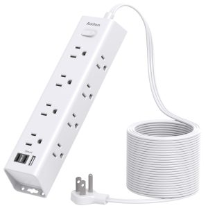 15Ft Extension Cord with Multiple Outlets, Addtam Flat Plug Power Strip Surge Protector with 15 Ft Long Cord,12 Outlet 3 USB Ports (2USB C), Desk Charging Station for Home College Dorm Room Essentials