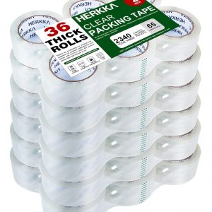 HERKKA Clear Packing Tape, 36 Rolls Heavy Duty Packaging Tape for Shipping Packaging Moving Sealing, Thicker Clear Packing Tape, 2 inches Wide, 65 Yards Per Roll, 2340 Total Yards