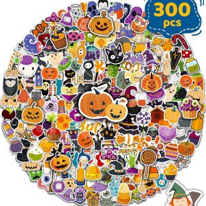 300 PCS Halloween Pumpkin Stickers, Vinyl Waterproof Stickers for Water Bottles Laptop Skateboard Computer, Halloween Party Favors Gifts Funny for Kids Teens Adults