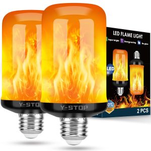 Y-STOP Halloween Decorations Upgraded LED Flame Light Bulbs, 4 Modes Flickering Light Bulb with Upside Down Effect, E26 Base Flame Bulb for Halloween Lights, Christmas Decoration, Party Decor (2 PCS)