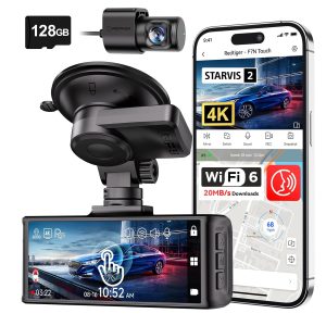 REDTIGER 4K STARVIS 2 Dash Cam Front and Rear, 5GHz WiFi 20MB/s Download, 128GB Card Included, Voice Control, Dash Camera for Cars with 3.18" Touch Screen, GPS, Loop Recording, Parking Mode(F7N Touch)
