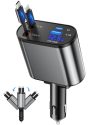 BERTHALESS Retractable Car Charger, 4 in 1 Fast Charging Car Charger with USB-C & USB-A, Compatible with iPhone 17/16/15/14/13/12/11,Galaxy,Pixel, Car Accessories for Men Women Drivers